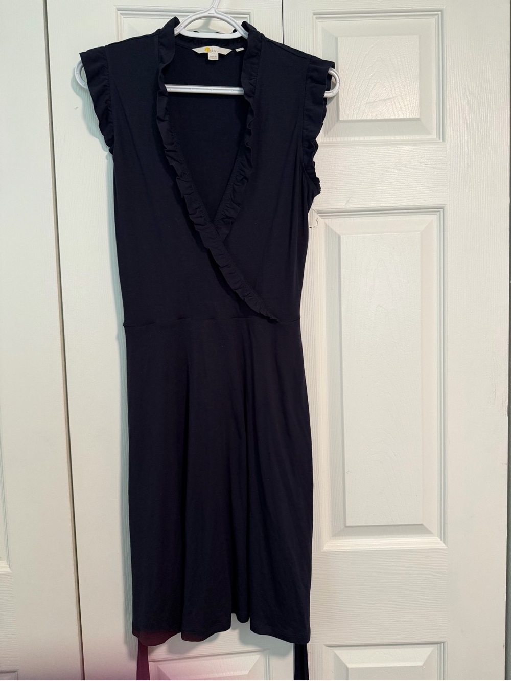 Boden Navy Blue Ruffle-Trim Wrap Midi Dress